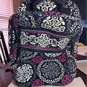 Vera Bradley Campus Backpack, retired 2013 Canterberry Magenta pattern pink/blk